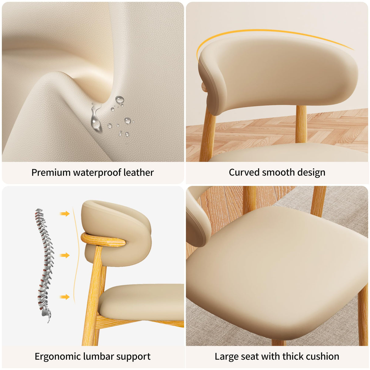 JCAJCA Kitchen Dining Chairs Set of 4 Modern Upholstered Leather Farmhouse Dining Room Chair with Metal Legs, Burlywood/Khaki JCAJCA