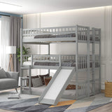Harper & Bright Designs Triple Bunk Beds with Slide ，Wooden Bunk beds Full Over Full Over Full ，Floor Triple Bunk Bed with Ladder & Guardrails for Kids/Teens/Adults,Can be Convertible to 3 Beds,Grey Harper & Bright Designs