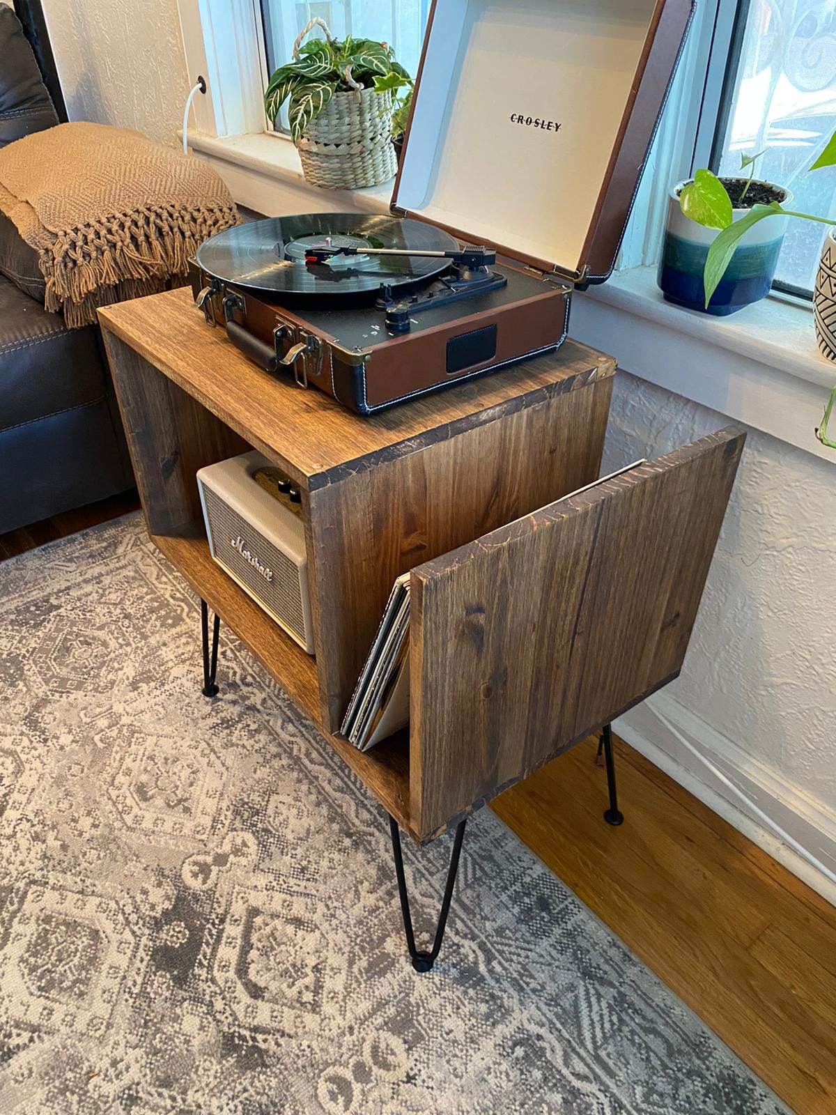 Table For Record Player Stand Cabinet MCM Mid Century Modern with Hairpin Legs WoodArtSupply