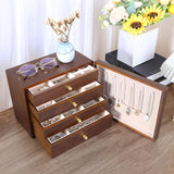 Kendal Wooden Jewelry Box for Women, Wooden Jewelry Organizer, 4-Layer Jewelry Organizer Box with Side Door, Single Door Jewelry Holder Organizer for Earrings, Necklaces, Rings Kendal