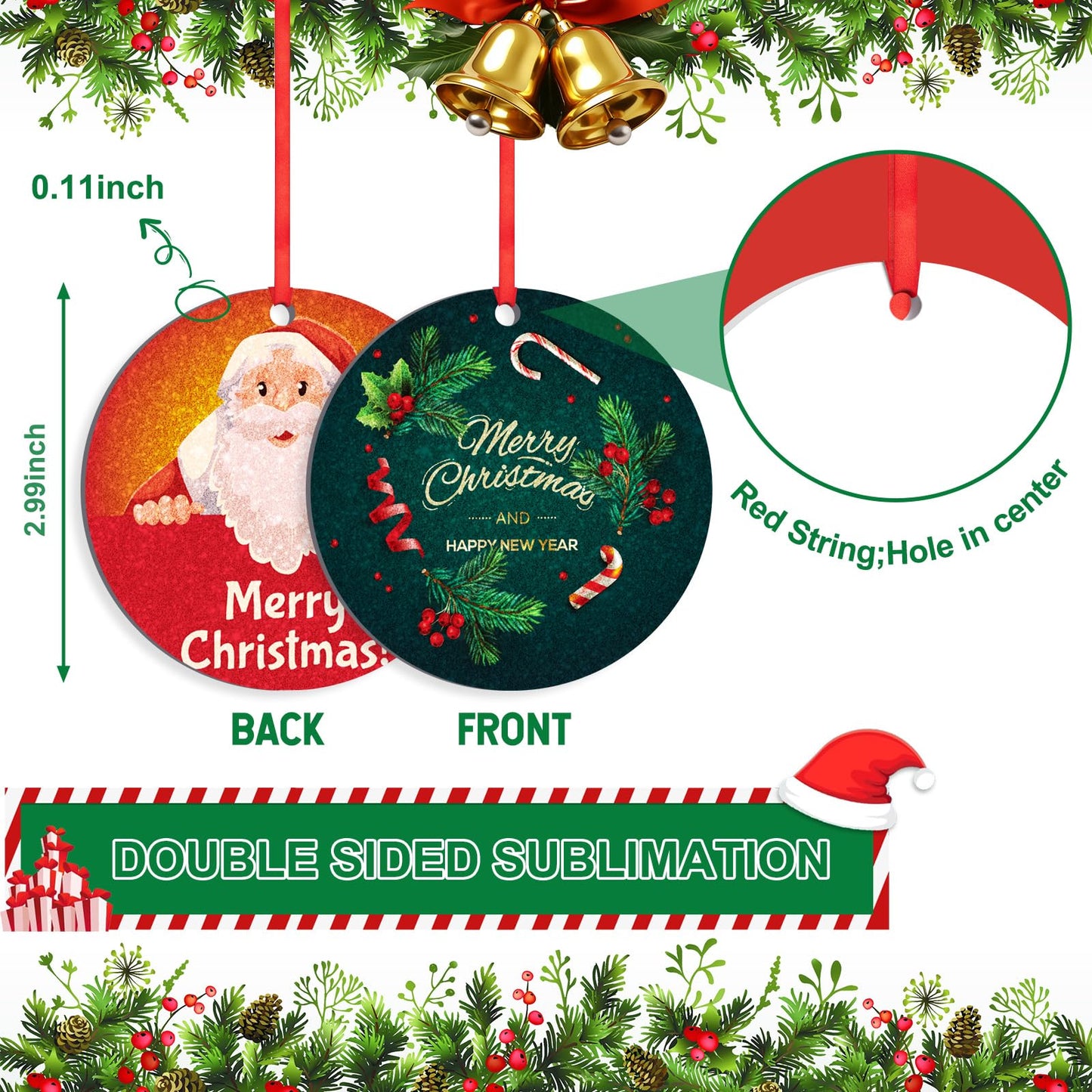 Sublimation Ornament Blanks 20 PCS Double Sided Personalized Christmas Ornaments with Red String Christmas Ornaments Sublimation for Halloween Xmas Tree Decor & DIY Handmade Crafts