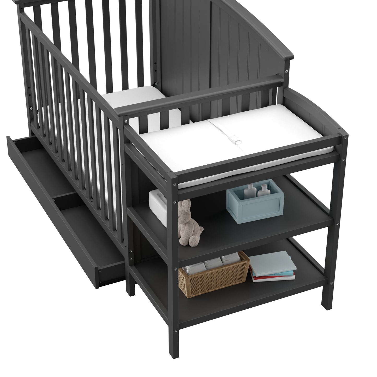 Storkcraft Steveston 5-in-1 Convertible Crib and Changer with Drawer (Gray) – GREENGUARD Gold Certified, Crib and Changing Table Combo with Drawer, Converts to Toddler Bed, Daybed and Full-Si - WoodArtSupply