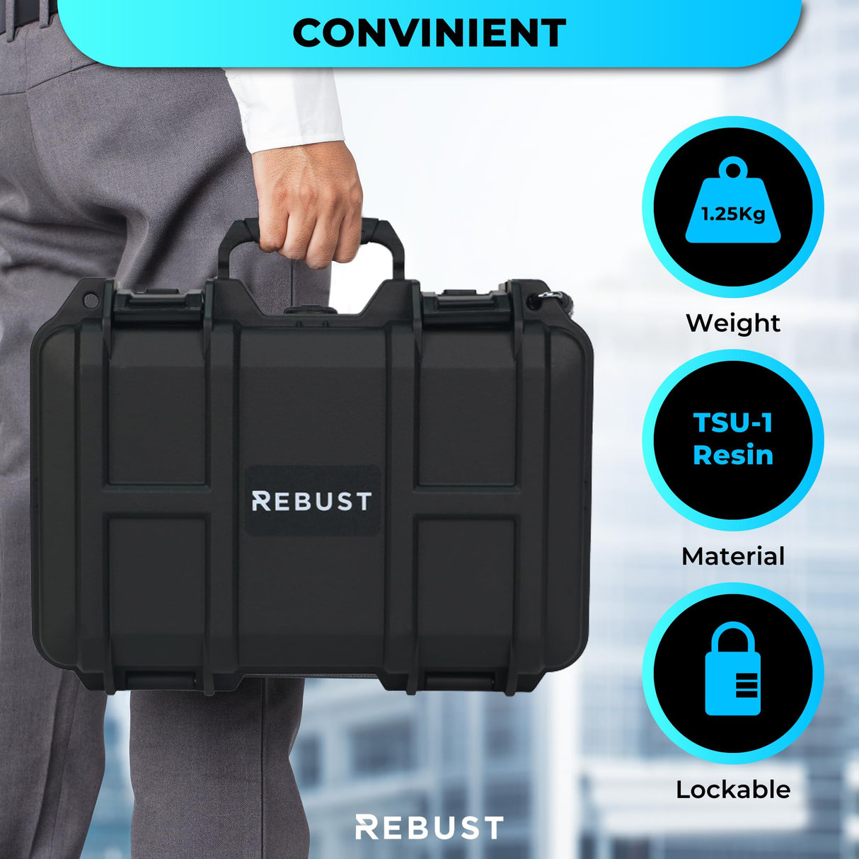 REBUST Lockable Gun Case- TSA Approved Firearm Travel Case with FREE TSA Lock- Hard Gun Safe for Handgun, Pistol, Revolver- Waterproof, Shockproof Gun Storage & Gun Carrying Case- 12.6x9.41x4.43 inch REBUST