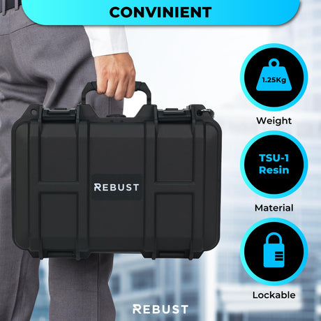 REBUST Lockable Gun Case- TSA Approved Firearm Travel Case with FREE TSA Lock- Hard Gun Safe for Handgun, Pistol, Revolver- Waterproof, Shockproof Gun Storage & Gun Carrying Case- 12.6x9.41x4.43 inch REBUST