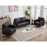 TYBOATLE 57" Small Black Faux Leather Sofa Couches, 3 Piece Living Room Set, Mid-Century Modern Tufted Comfy Loveseat, 2 Seater Office Couch Love Seat for Small Space Bedroom Drom Apartment TYBOATLE
