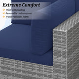 SUNVIVI OUTDOOR 7 Piece Patio Furniture Sets All Weather Grey PE Wicker Couch Sofa with Glass Table, Removable Navy Blue Cushions SUNVIVI OUTDOOR