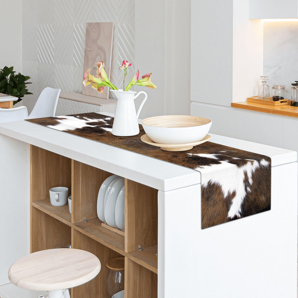 Cow Print Table Runner Brown Western Runners Cowhide Table Decorations Farmhouse Country Table Runner for Party Home Kitchen Dining Room 13x71 Inch (just a Print) LXXTK