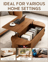 Pulsyeen Oval Coffee Table with Storage, 47.2" Fluted Lift Top Coffee Table with 180° Sliding Tambour Door, Mid Century Modern Center Table for Living Room, Office, Cafe, Walnut Pulsyeen