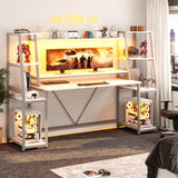 SEDETA White Gaming Desk 78.8'' with LED Lights, Hutch and Storage Shelves, Computer Desk with Monitor Stand, Large PC Gamer Desk Workstation, Ergonomic Gaming Table for Bedroom, Living Room SEDETA