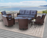 LayinSun 9 Pieces Outdoor Patio Furniture Set, Rattan Wicker Sectional Swivel Rocker Chairs Sets with Ottomans, Swivel Glider Chairs and Coffee Table LayinSun