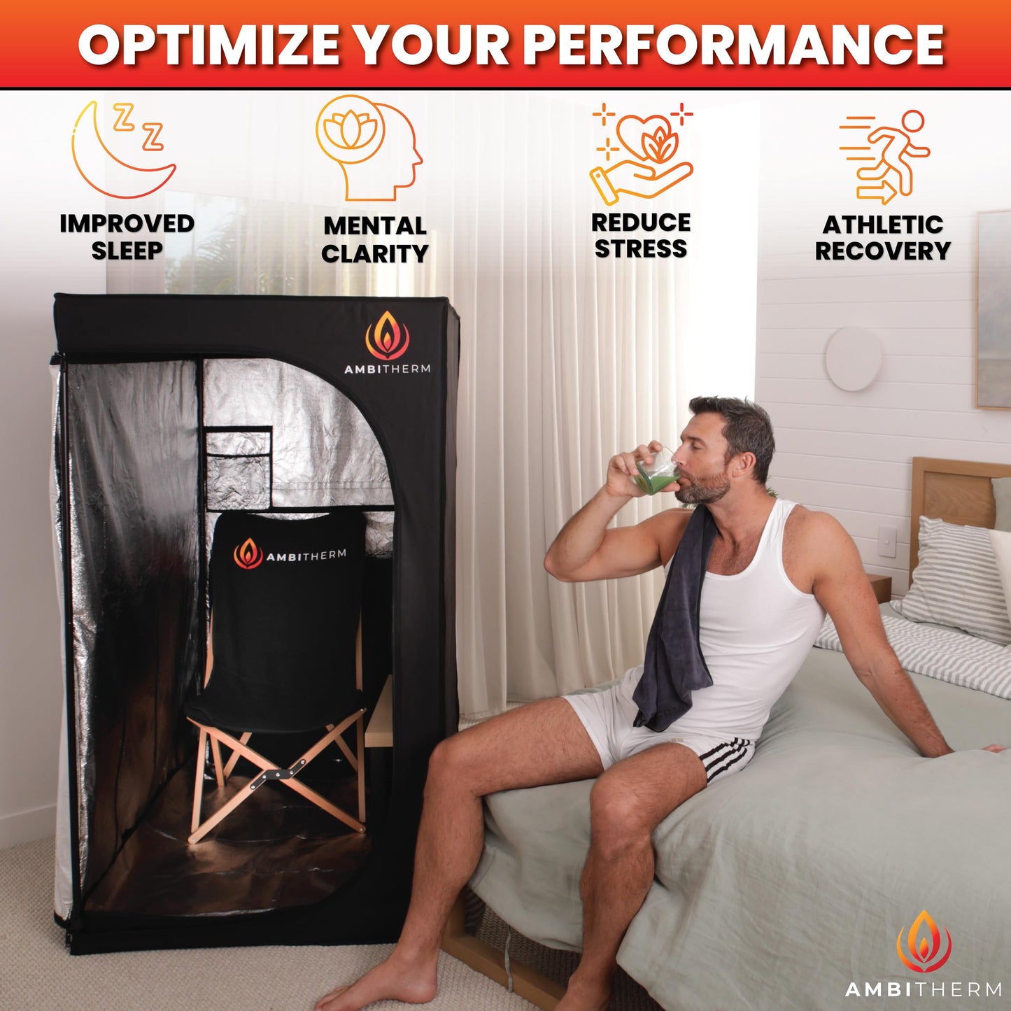 AMBITHERM Large Portable Infrare d Sauna for Home – Extra Large Sauna Tent - 50% More Leg Room – Touch-Sensitive Entertainment Pocket– Reclining Beechwood Chair with Washable Fitted Towel