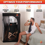 AMBITHERM Large Portable Infrare d Sauna for Home – Extra Large Sauna Tent - 50% More Leg Room – Touch-Sensitive Entertainment Pocket– Reclining Beechwood Chair with Washable Fitted Towel AMBITHERM