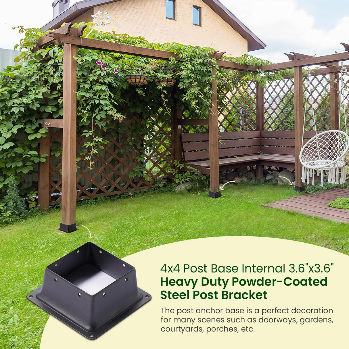 Bazeiona 4x4 Post Base 4Pcs Wood Fence Post Bracket Anchor Base Brackets Deck Post Base for Pergola Railing Mailbox Deck (Inner Size 3.6x3.6) Bazeiona