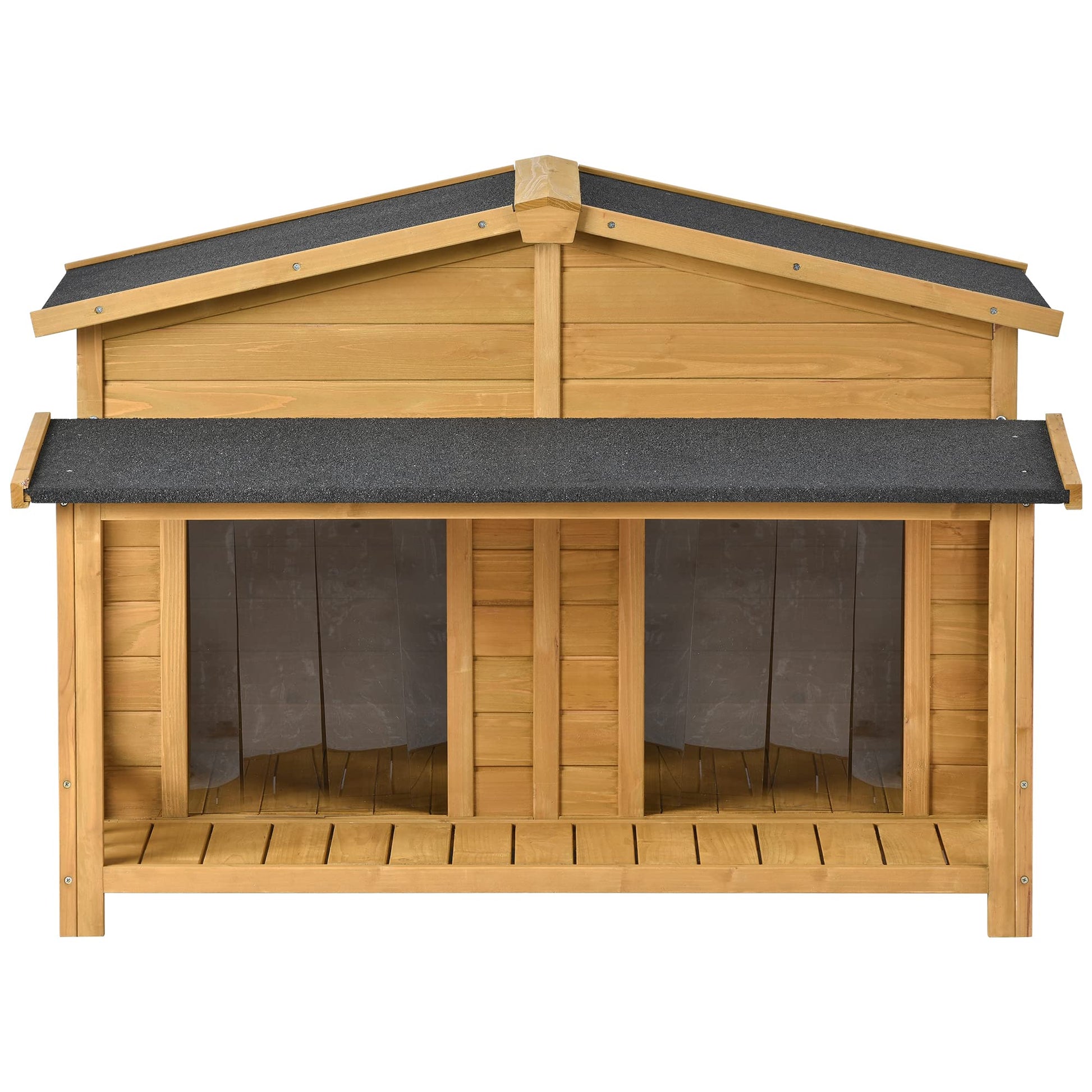 LUSPAZ 47.2 Inch Large Wooden Dog House Outdoor, Outdoor and Indoor Dog Crate, Cabin Style, with 2 Doors Porch, Wood - WoodArtSupply