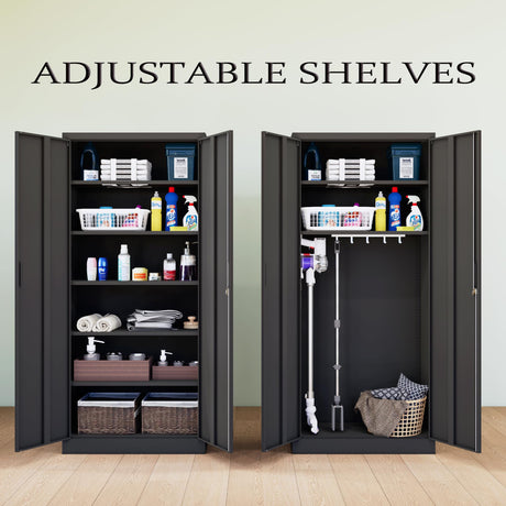 CMY Metal Storage Cabinet, 71" H Locking Cabinet with 5 Adjustable Shelves, Garage Cabinet for Office, Home, Pantry-Black CMY