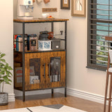 X-cosrack Buffets Coffee Bar Station, 3-Tier Small Coffee Stand Station with Storage, Farmhouse-Style Microwave Cart Featuring 2-Door Cabinet Ideal for Living Room, Entryway, Sideboards X-cosrack