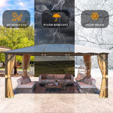 YOLENY 12'x16' Hardtop Gazebo, Outdoor Polycarbonate Roof Canopy, Aluminum Frame Permanent Pavilion with Curtains and Netting, Sunshade for Garden, Patio, Lawns, Khaki YOLENY