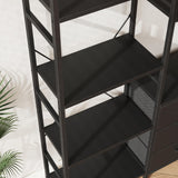 AFLUI Triple Bookshelf with 3 Fabric Drawers, 5-Tier Book Shelf and 10 Display Shelves, Industrial Large Bookcase for Home & Office, Black, 47'' Wide AFLUI