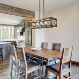 Farmhouse Chandelier for Dining Room, 5-Light Rectangular Chandelier, Wood Kitchen Island Lighting, 31.5'' L RUZINIU