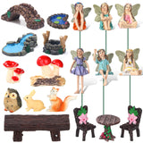 Roowest 19 Pcs Miniatures Garden Fairies Kit Garden Accessories Miniatures Bunny Squirrel Owl Animals Cute Tiny Mushroom Mini Pond Bridge Figurine for DIY Home Micro Landscape Terrarium Ornaments Roowest