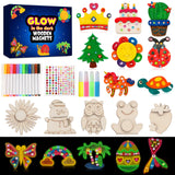 GWAHSA 30pcs DIY Wooden Magnets, Glow in The Dark Wooden Art Craft Supplies Painting Kit for Kids Activities Party Favors for Boys Girls Ages 4-8 8-12 Birthday Gifts Toys Pinata Goodie Bags Stuffers GWAHSA