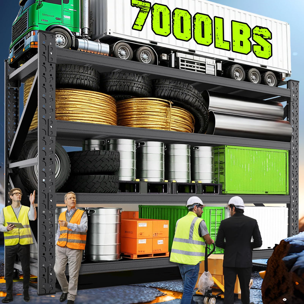 70''W Garage Shelving Heavy Duty 5-Tier Adjustable Storage Shelves Unit,7000 LBS Metal Utility Rack Shelf for Industries, Warehouses, Basement,Black (70''H x 70''W x 24''D) LBVSKK