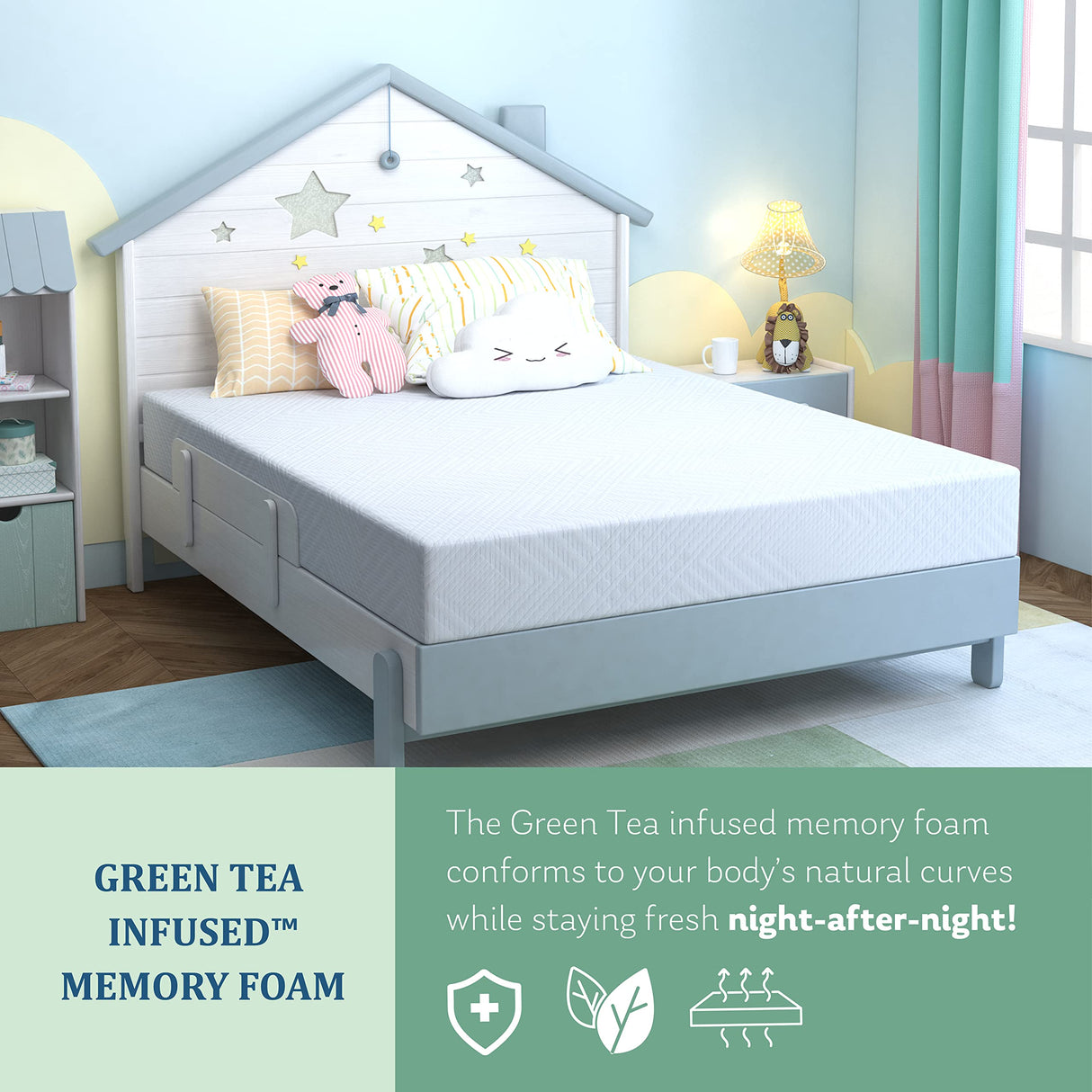 EGOHOME Twin Mattress for Kids, 6 Inch Green Tea Gel Cooling Memory Foam Bunk Bed Mattress in a Box, Made in USA CertiPUR-US Certified, Medium Firm Trundle Mattress, White MLILY