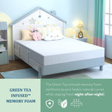 EGOHOME Twin Mattress for Kids, 6 Inch Green Tea Gel Cooling Memory Foam Bunk Bed Mattress in a Box, Made in USA CertiPUR-US Certified, Medium Firm Trundle Mattress, White MLILY
