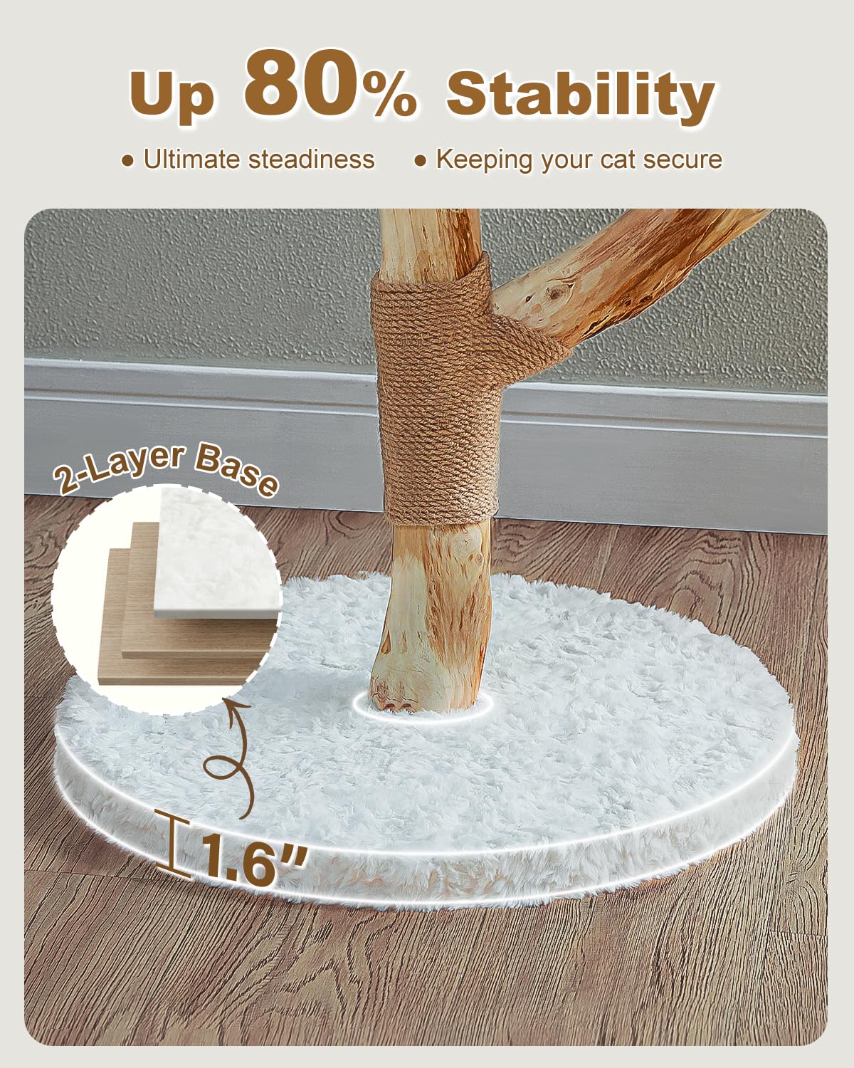 MUTTROS Wood Flower Cat Tree, Modern Cat Tower with Real Wood Branches, Luxury Boho Furniture with Scratching Post and 2 Perches, Cat Climbing Tower for Indoor Cats, Cloud White MUTTROS