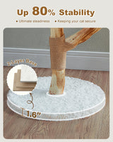 MUTTROS Wood Flower Cat Tree, Modern Cat Tower with Real Wood Branches, Luxury Boho Furniture with Scratching Post and 2 Perches, Cat Climbing Tower for Indoor Cats, Cloud White MUTTROS