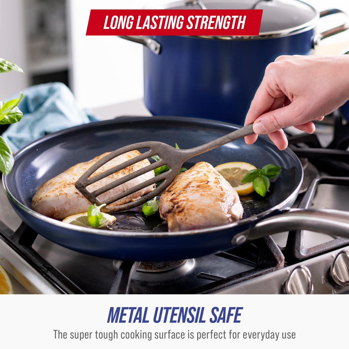 Blue Diamond 14 Piece Cookware Set, Diamond Infused PFAS & PFOA-Free Ceramic Nonstick Pots and Pans, Durable Nontoxic Metal Utensil Safe & Scratch Resistant, Dishwasher & Oven Safe, Blue Blue Diamond