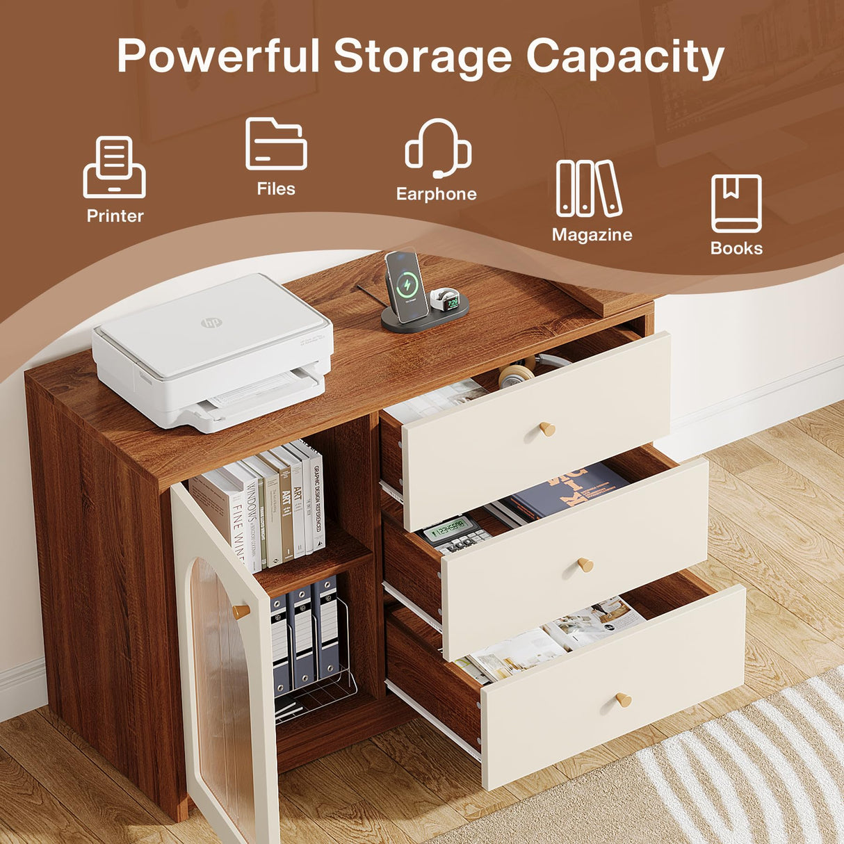 Tribesigns L Shaped Computer Desk with Drawers, Modern Corner Home Office Desk with Reversible Storage Cabinet, Long Study Writing Desk Workstation for Home Office, Rustic Brown Tribesigns