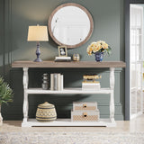 Tribesigns Farmhouse Console Table, 55 inch Rustic Entryway Sofa Table with Storage Shelves, 3 Tier Wood Long Accent Entry Table for Hallway, Entrance, Living Room, Foyer, Grey and White Tribesigns