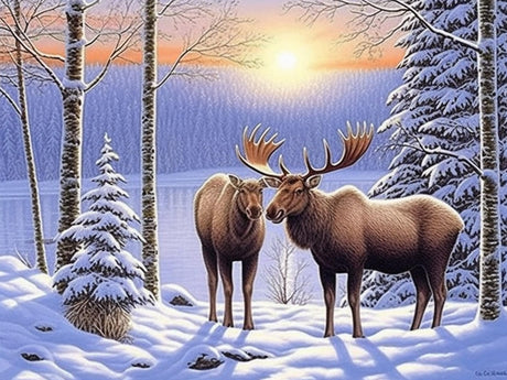 Diymood DIY 5D Diamond Painting by Number Kits, Diamond Painting Moose Winter Forest Paint with Diamonds Arts for Adults Full Drill Canvas Picture for Home Wall Decor 40x50cm(16x20inch) Diymood