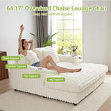 RARZOE 64'' Oversized Chaise Lounge Chair Indoor, Plush Faux Rabbit Fur Sleeper Sofa Bed with 4 Pillows, Charging Station & Cup Holders, Fluffy Comfy Cloud Couch Loveseat Sofa for Living Room,Beige RARZOE