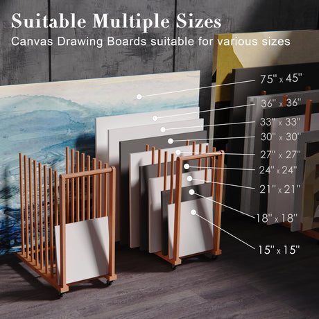 UNZERO Art Storage Rack, Art Canvas Storage, Canvas Boards Rack Art Storage with Handle & Caster Wheels for Drawing Board, Panel, Paper Pad for Art Studios, Artworks, Gallery UNZERO