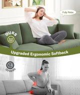 Kidirect 87in Green Sofa, Couches for Living Room 21in Extra Deep Seats, Comfy Corduroy Sofas for Living Room No Tool Assembly, Modern Oversized Love Seat with 2 Pillows, Sofa Couch for Bedroom Kidirect