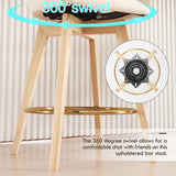 ONEVOG Modern 26" Counter Height Bar Stools Set of 4, Swivel Kitchen Island Tall Chairs with Back, Arm, Footrest and Solid Wood Legs, Linen Fabric Upholstered Farmhouse Barstools for Countertop, Beige ONEVOG