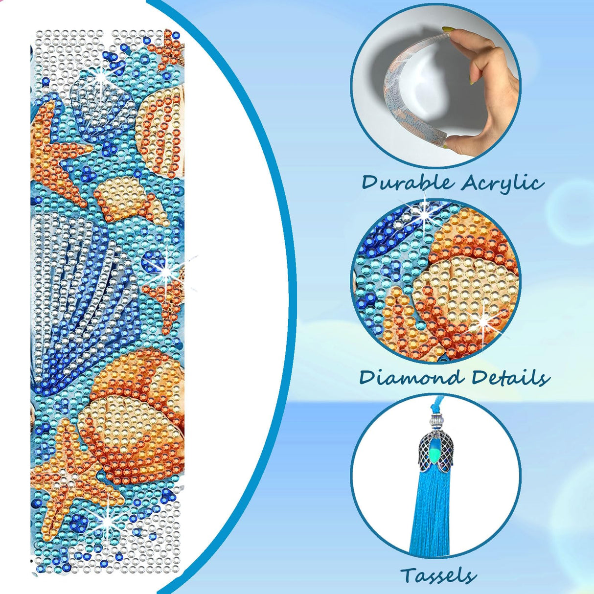 HTTDMY 8PCS Diamond Painting Art Bookmarks,Cute Acrylic Bookmarks Crafts Kits Gifts with Tassels for Adult Women Book Lovers (Ocean) HTTDMY