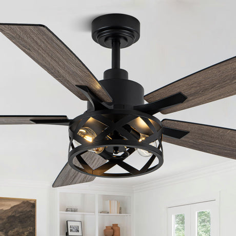 Curve Curio 52 Inch Farmhouse Ceiling Fan with Light and Remote Industrial Ceiling Fan Quiet and Reversible DC Motor Rustic Caged Chandelier Fan for Living Room Bedroom Patio Curve Curio