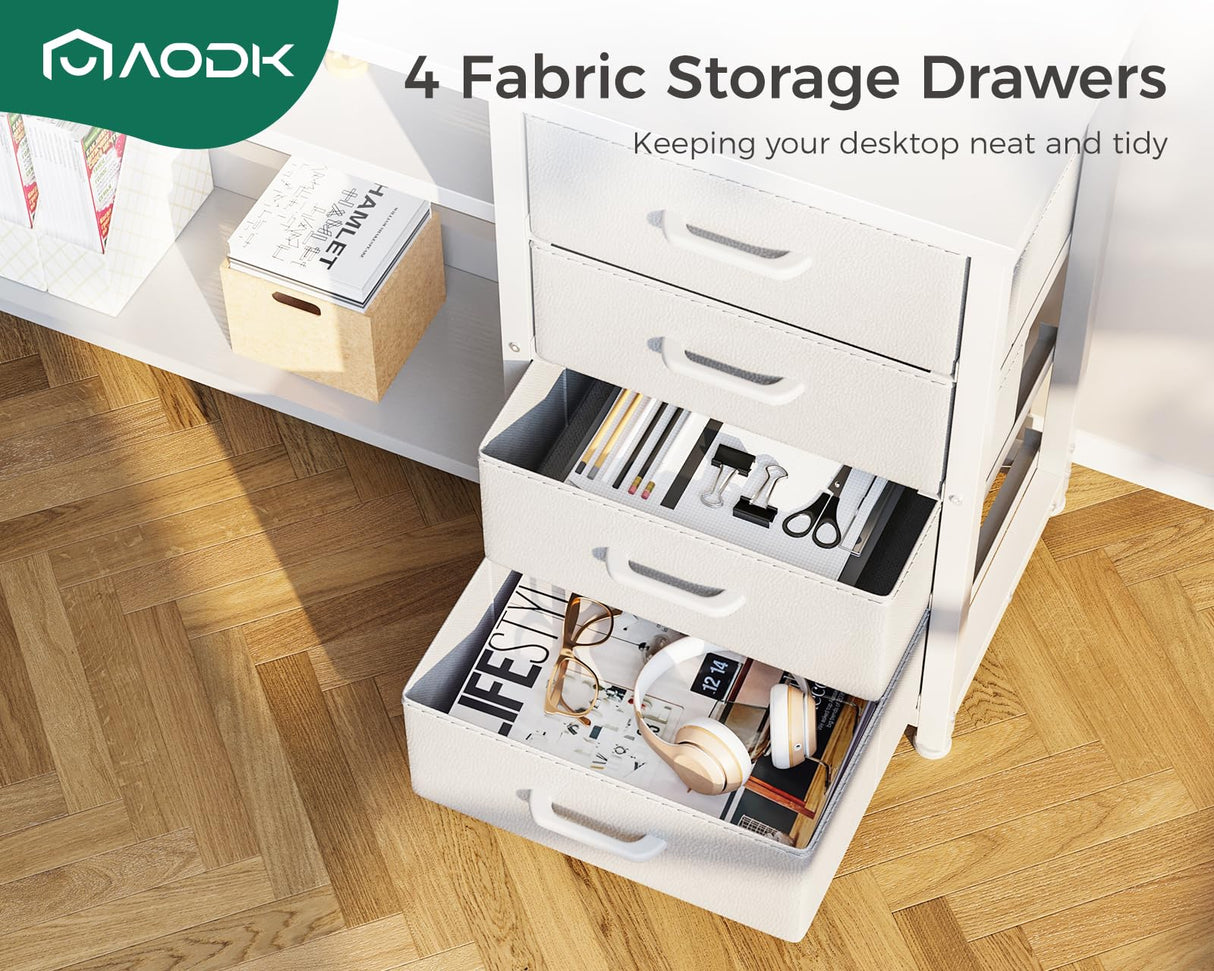 AODK 61" L Shaped Desk with Drawer, Computer Desk with Power Outlets & LED Lights, Reversible Corner Gaming Desk for Home Office Workstation, Office Desk with Monitor Shelf, Pure White AODK