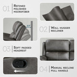 Lexicon Manual Double Reclining Sofa, Polished Microfiber Manual Wall Hugger Sofa Recliner for Living Room, Home Theater Seating, Track Arm, Stitching Cushion, Padded Foam Seat Cushion, Gray Lexicon