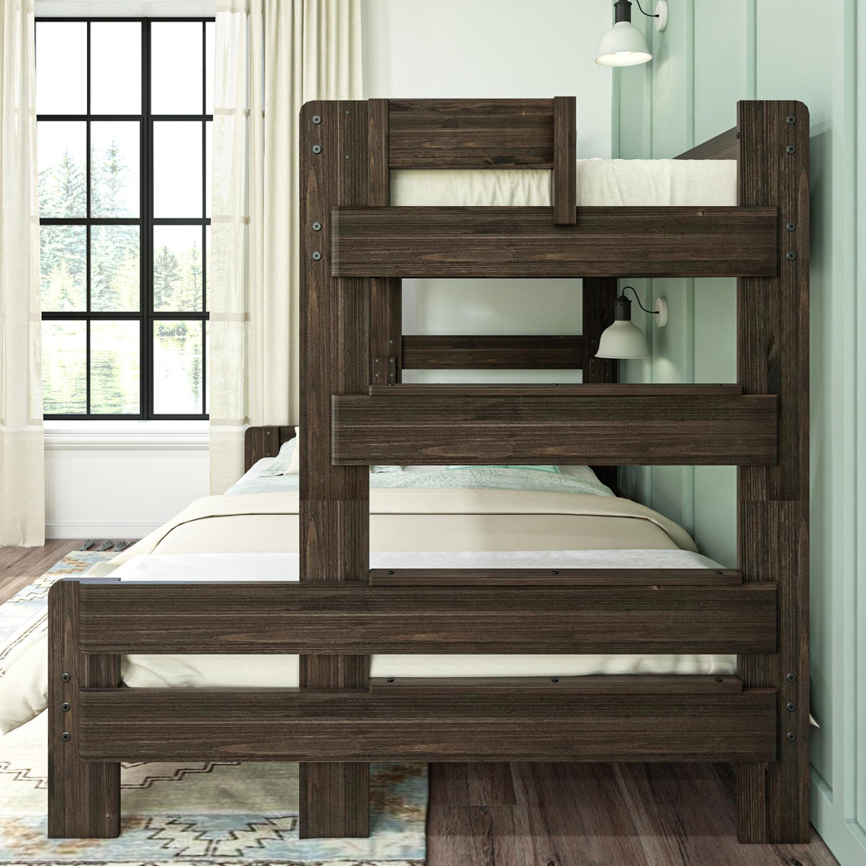 Max & Lily Bunk Bed, Twin XL-Over-Queen Bed Frame For Kids, Solid Wood Bunk Bed for Kids, No Box Spring Needed, Barnwood Brown Max & Lily