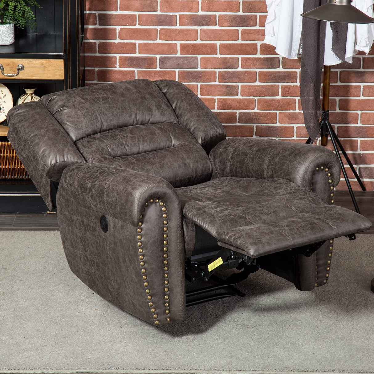 ANJ Electric Power Recliner Set of 2, Breathable Bonded Leather Reclining Chair Classic Home Theater Recliners Seating W/USB Port (Smoky Gray) ANJ