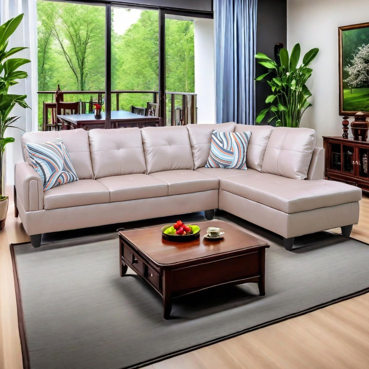 NicBex MZX-Niki-SF-00072-LWJ Sofas & Couches, Right Chaise, Latte-Faux Leather NicBex