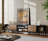 WAMPAT Mid-Century TV Stand for 100 Inch TV, Wood TV Console Media Cabinet with Storage for 85 90 95 inch TV Entertainment Center for Living Room Bedroom, Black & Oak WAMPAT