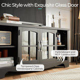 LINSY HOME Farmhouse TV Stand for 65 Inch TV, Wood Entertainment Center with Glass Door Storage Cabinet & Adjustable Shelves, Sturdy TV Console Table for Living Room Bedroom, Black LINSY HOME