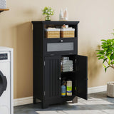 ChooChoo Bathroom Floor Storage Cabinet with Flip Glass Drawer, Bathroom Cabinets Freestanding with 2 Doors Adjustable Shelf and 1 Open Storage for Bathroom, Living Room, Hallway, Black ChooChoo