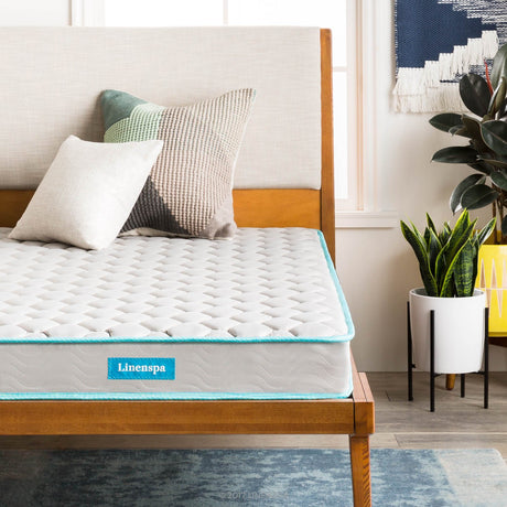 Linenspa 6 Inch Mattress - Firm Feel - Bonnell Spring with Foam Layer - Mattress in a Box - Youth or Kids Bed - Guest Bedroom - Durable and Breathable Support - Affordable - Queen Size Linenspa