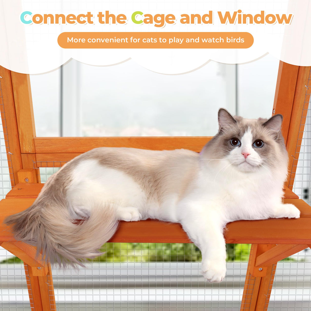 COZIWOW Large Wooden Cat Cage with Perche and Condo, Play Run Enclosure Indoor Kitty Window Kennel with Waterproof Roof, 7 Platforms & 2 Resting Box, 62.4" L x 32.4" W x 70" H, Deep Orange COZIWOW